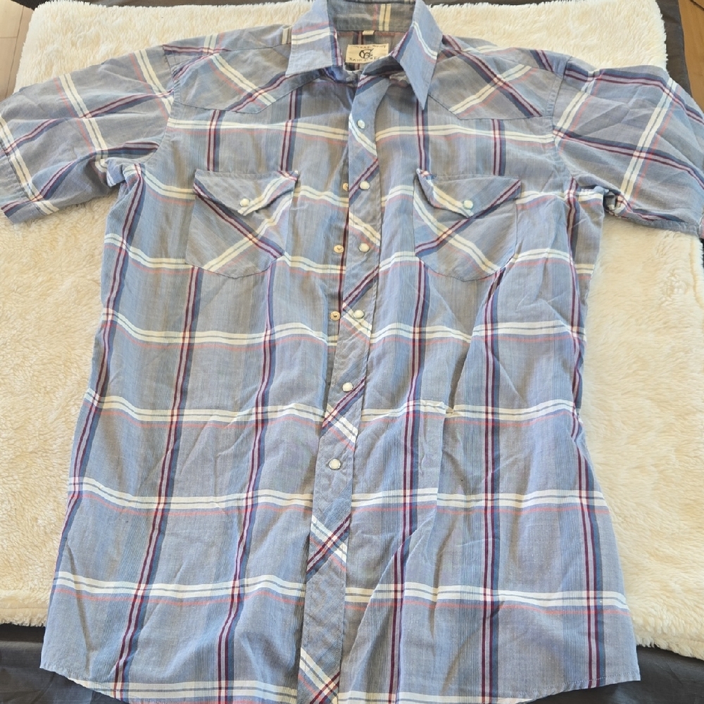 Men's Blue and Red Plaid Button Down Shirt